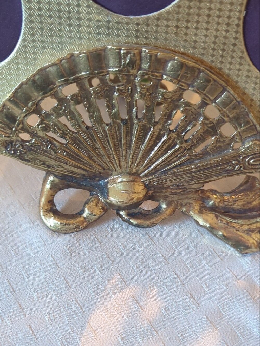 Vintage Solid Brass Fan Picture Frame | Ornate Victorian Vanity Decor | 3 Photo - Picture 4 of 5